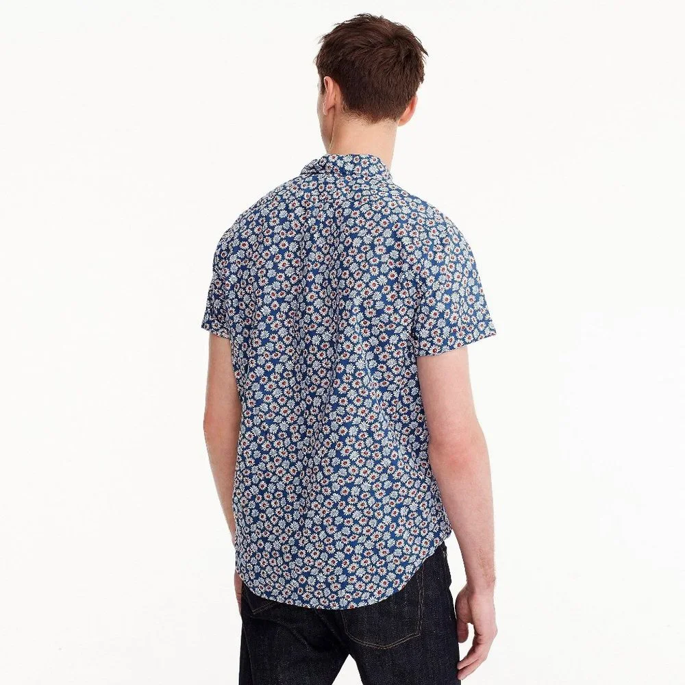 J.Crew shirt Large Short-sleeve Stretch Slub Cotton Shirt Daisy Print floral